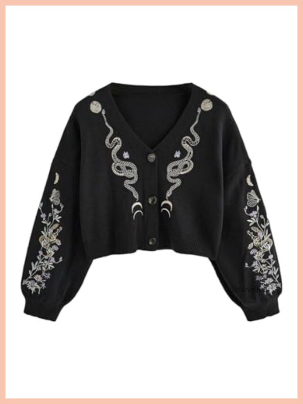 Women's Gothic Butterfly Floral Cropped Cardigan Boho V-Neck Button Up Sweater